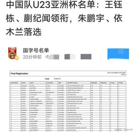 u23亚洲杯中国队名单首发，u23亚洲杯小组积分榜